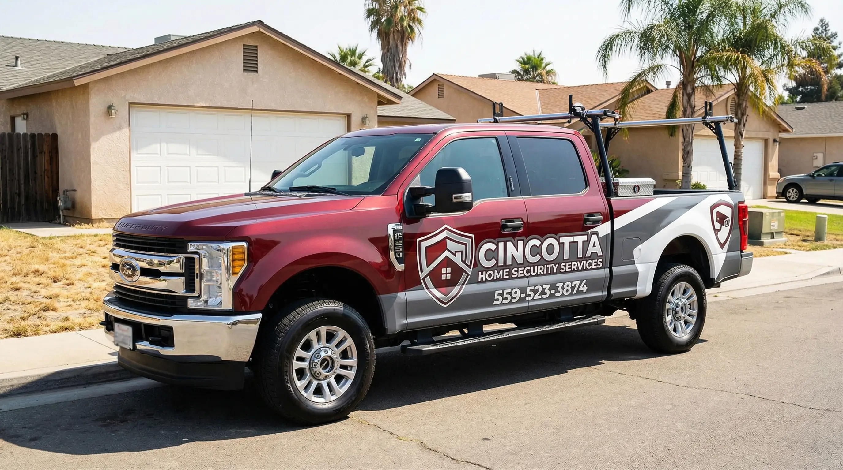 Cincotta Home Security Services truck in Fresno neighborhood